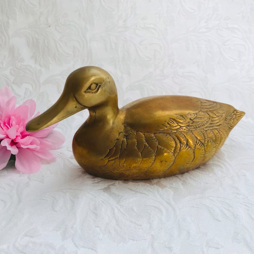 Vintage Brass Duck Heavy Farmhouse Country Den Home Decor